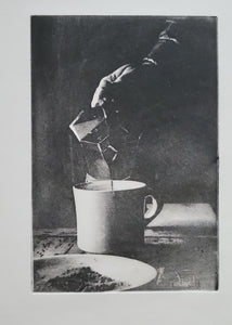 Coffee Moka Pot Etching Print - Hand-Pulled Intaglio Etching Print from Copperplate – Signed, Numbered