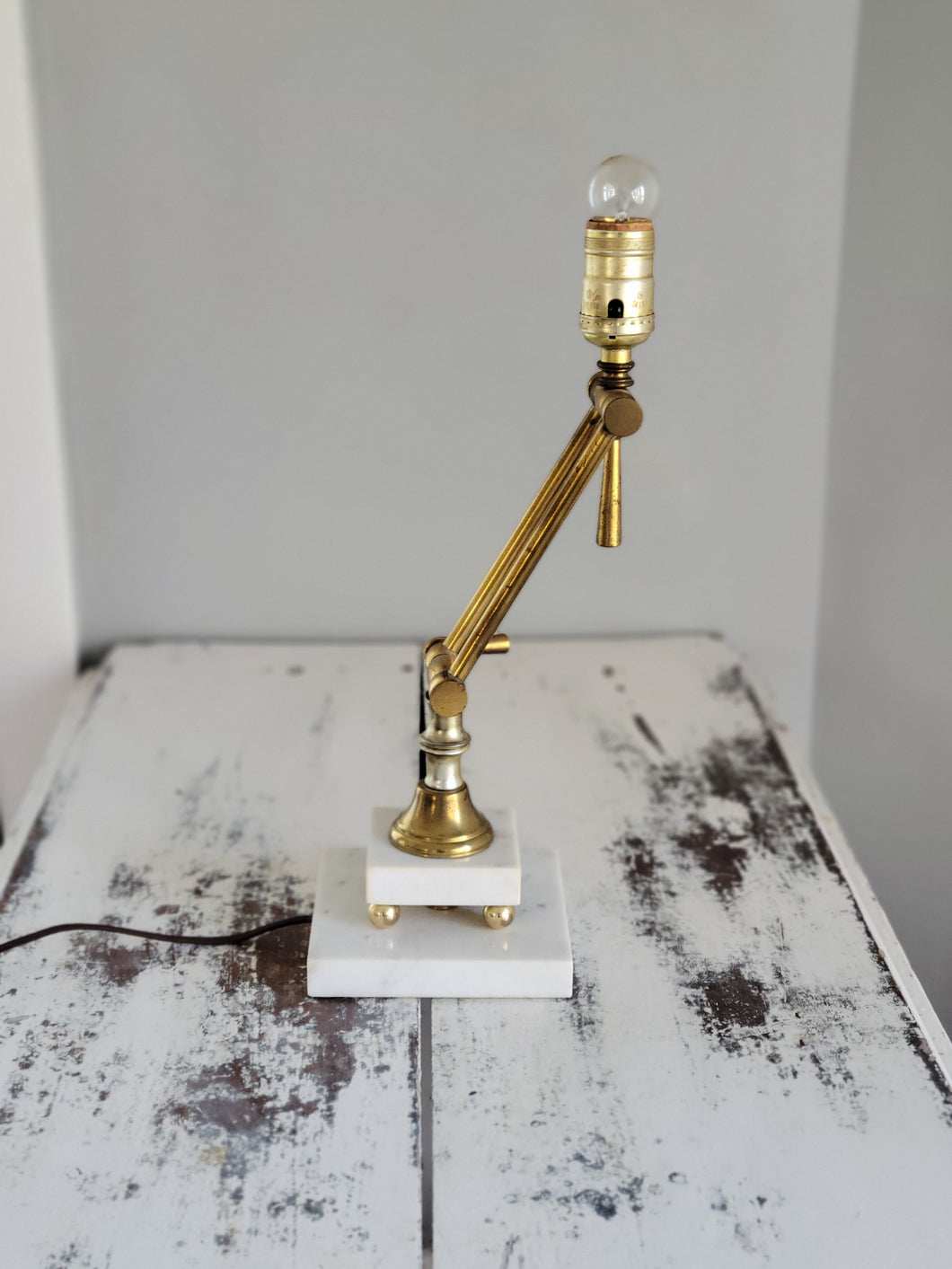 Vintage Brass & Marble Adjustable Lamp